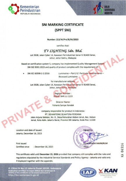 Indonesia Certification (SNI)